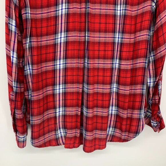 Como Vintage Top Red Plaid Button Down Roll Tab Long Sleeve Shirt - Picture 9 of 11